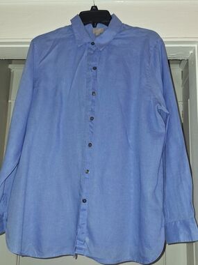 J. Jill Light Blue Button-Down Shirt. Linen
